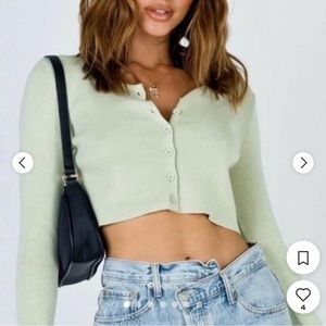 Princess Polly Green cropped button up sweater